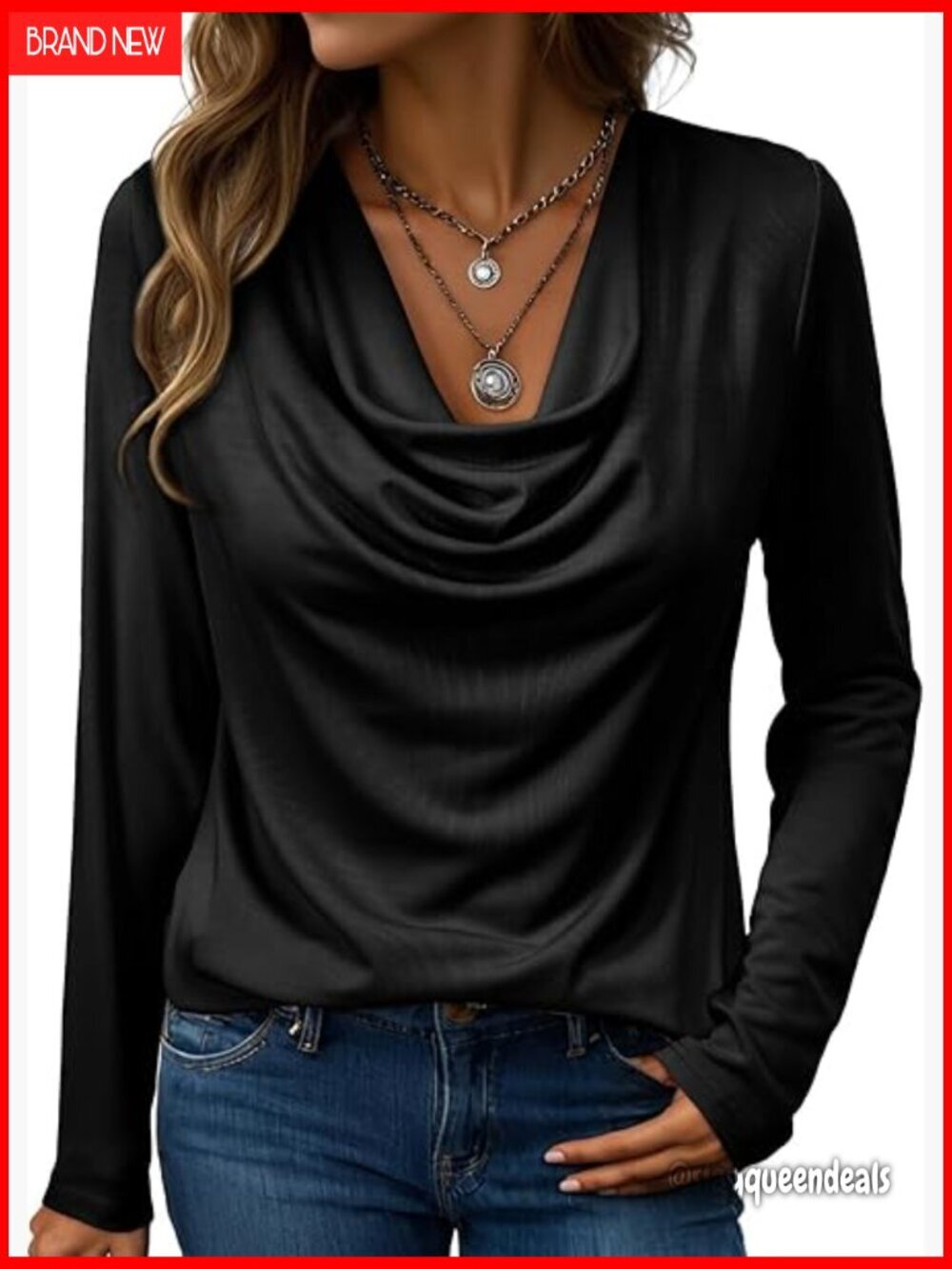 Long Sleeve Cowl Neck Tunic Top, Polyester Blend, Office Casual Wear